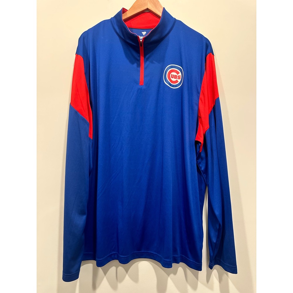 Fanatics Chicago Cubs MLB Mens 2XL Quarter Zip Pullover Blue Red Long Sleeve Top